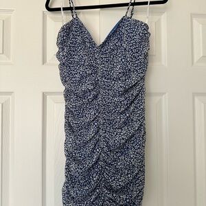 Lulu's Navy and White Ruched Mini Dress